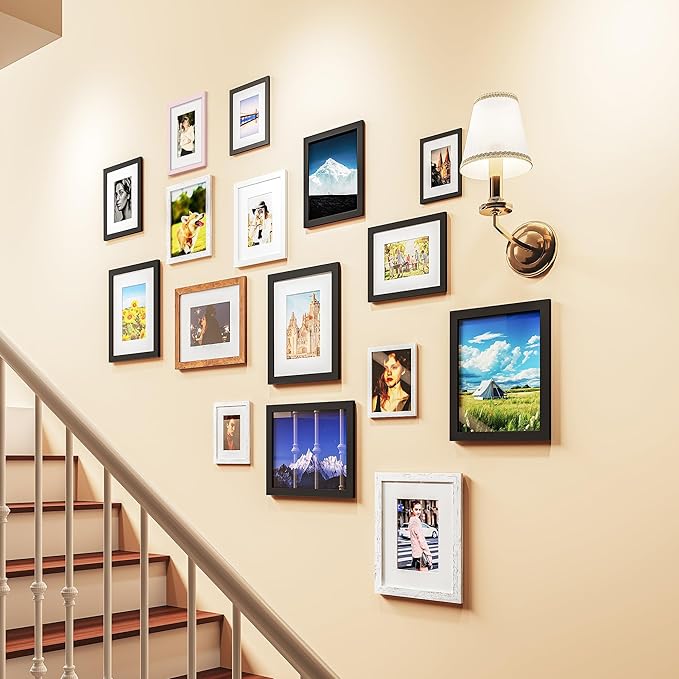 Picrit 10x14 Picture Frame Set of 12, Display 8x12 with Mat or 10x14 without Mat, Photo Frames for Wall Mounting or Table Top Display, Brown