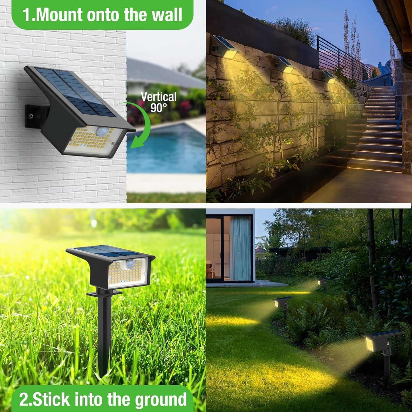 nipify Solar Spot Light, 6 Pack/62 LED, Motion Sensor, Warm White, Waterproof, for Outdoor Yard Pathway