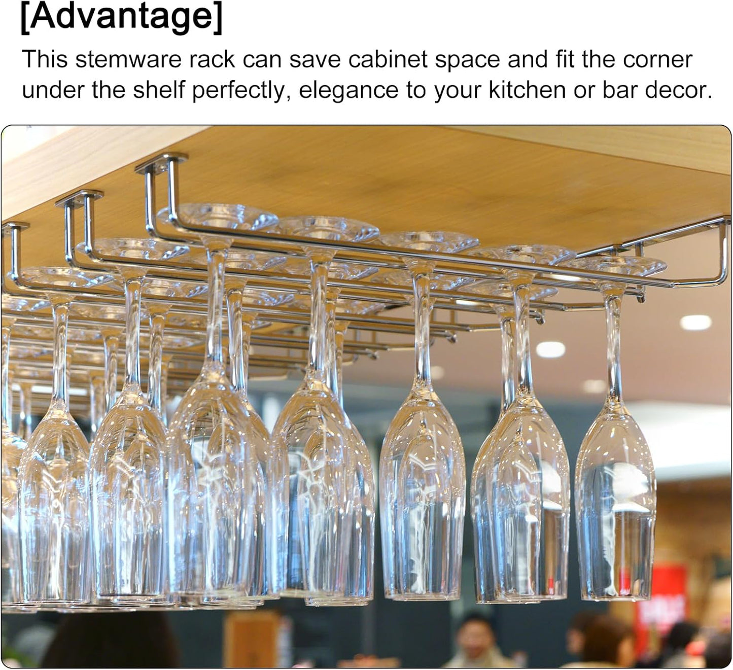 Uxcell Wine Glass Rack Under Cabinet - 4Pcs 10-Inch Stemware Hanging Rack, Stainless Steel Organizer Storage Hanger for 5.5mm Stemware Column, White