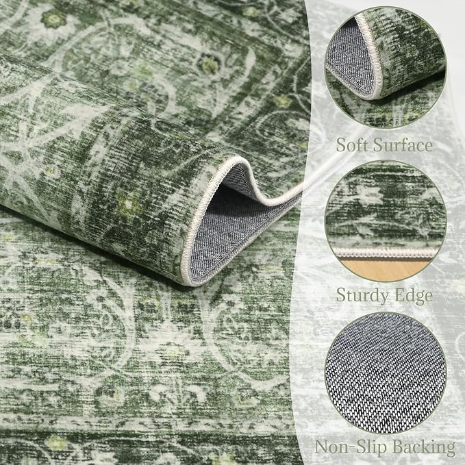 Washable Rugs for Living Room: 8x10 Area Rugs for Bedroom Ultra Soft Non-Slip Stain Resistant Vintage Boho Large Carpet for High-Traffic Dining Room - Farmhouse Decor