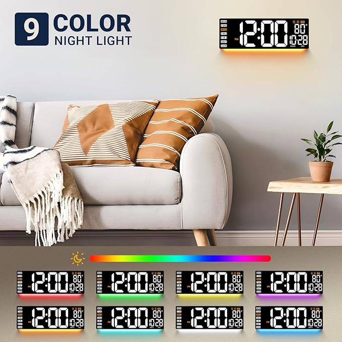 16.5" Large Digital Wall Clock with Remote Control, Auto-Dimming LED Display with Date Temp, Big Number Wall Mount Decor Clock for Seniors, Classroom, Dorm, Home, Office, Gym White