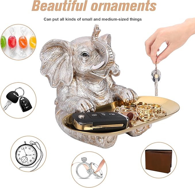Silver Elephant Statue For Home Decor Accents Living Room Bookshelf TV Stand Office. Trinket Dish. Retirement Appreciation Gift -Gift for Mom Boss Co-workers, Teachers, Nurse, Friends, Wife, Sister