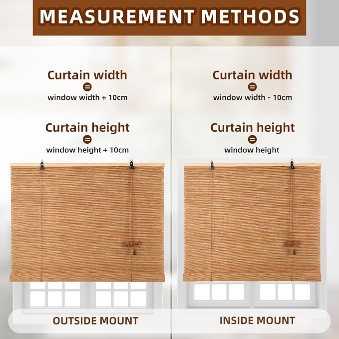 Outdoor Bamboo Roller Blinds Shades, Vertical Lifting and Breathable Waterproof Design, Sun Shade, Blackout and Ventilation, Easy Installation,35" W×72" H