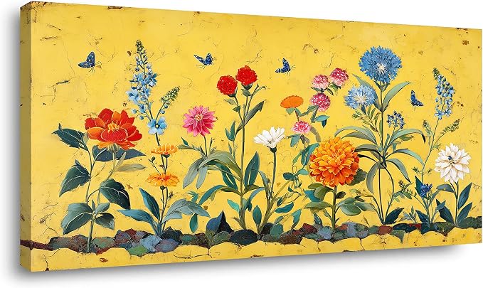 Ggaafet Yellow Flowers Wall Art for Living Room Canvas Oil Painting Prints Beautiful Bright Floral Blooming Garden Art Deco Pretty Artwork Office Bedroom Family Dining Room Decor Extra Large