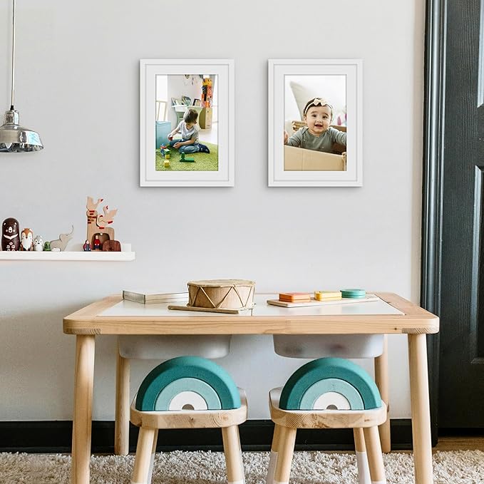 Picrit 10x14 Picture Frame Set of 12, Display 8x12 with Mat or 10x14 without Mat, Photo Frames for Wall Mounting or Table Top Display, White