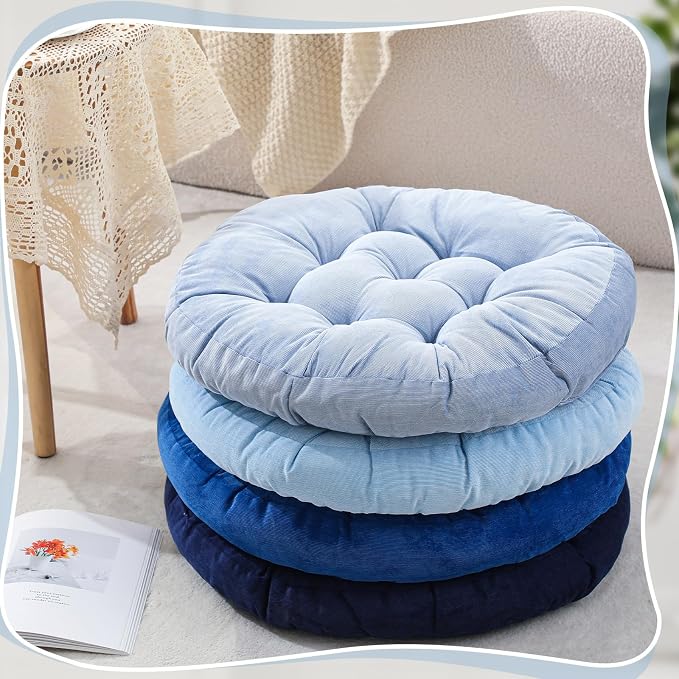 Jerify 4 Pcs Floor Pillow Cushions Large Round Square Large Meditation Floor Pillow for Classroom Adult Meditation Picnic Party Seating Learning Daycare School (Round,Dirty Blue)