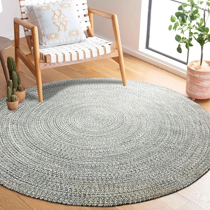 Superior Indoor/Outdoor Area Rug, Dual-Tone Reversible Braided Floor Decor for Patio, Front Porch, Entryway, Living Room, Office, Nursery, Artistic Home, 4' Round, Lagoon Breeze-White