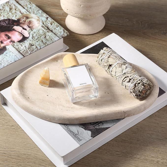 Koville Luxurious Natural Marble Vanity Tray, Cloud Shape Serving Stone Key Tray for Home Decor, 10" x 7" Marble Storage Trays for Bathroom, Stone Plate Holder for Perfume, Candle and Jewelry