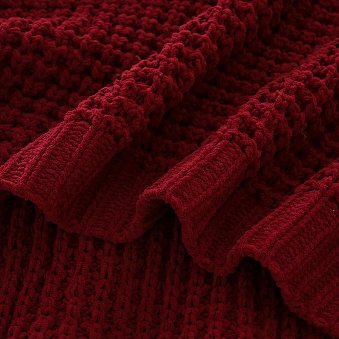 Bunnikins & Clover Christmas Throw Blanket for Couch, Knitted Waffle Throw Blanket, Red Blanket Throw for Women Mothers Birthday Gifts, 60"x80"