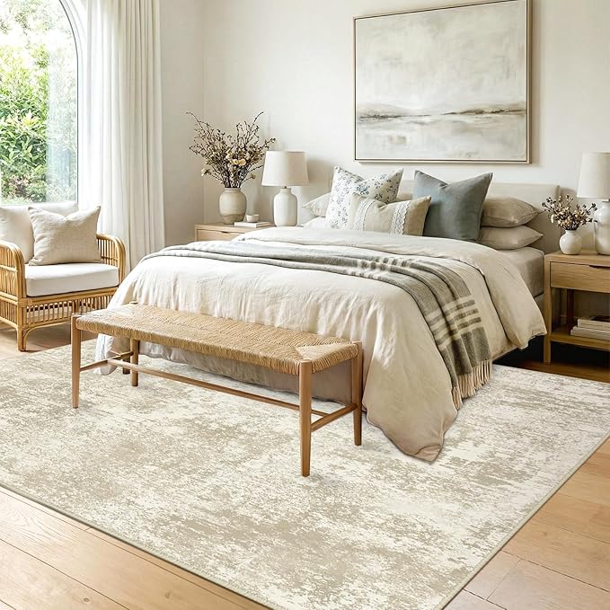 RELEANY Washable Area Rugs 6'x9' Non-Slip Modern Abstract Soft for Living Room Entryway Bedroom Nursery, Print Pattern, Beige Cream Brown
