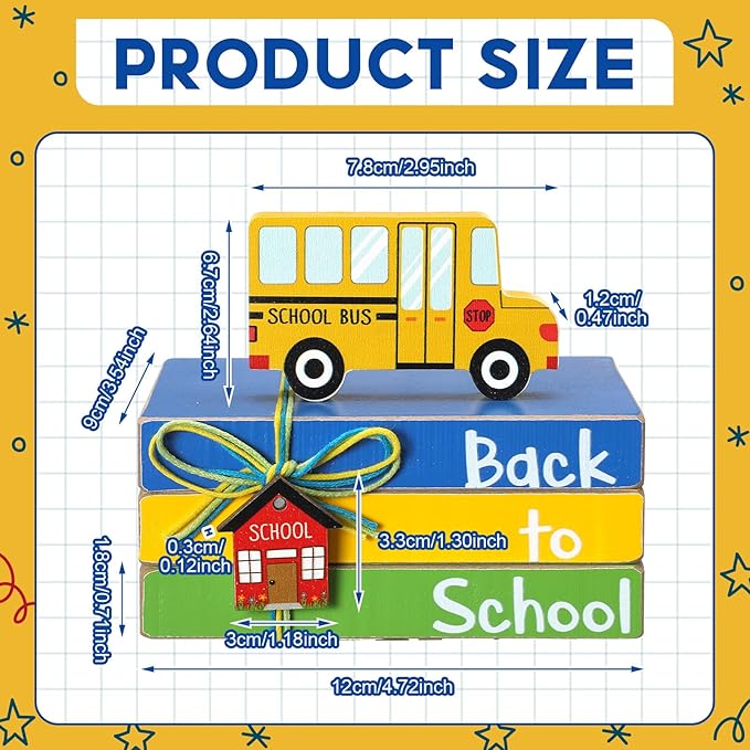 Pinkunn 4 Pcs Back to School Table Decorations School Bus Wooden Tiered Tray First Day Centerpieces for Office Classroom Teacher Desk Shelf