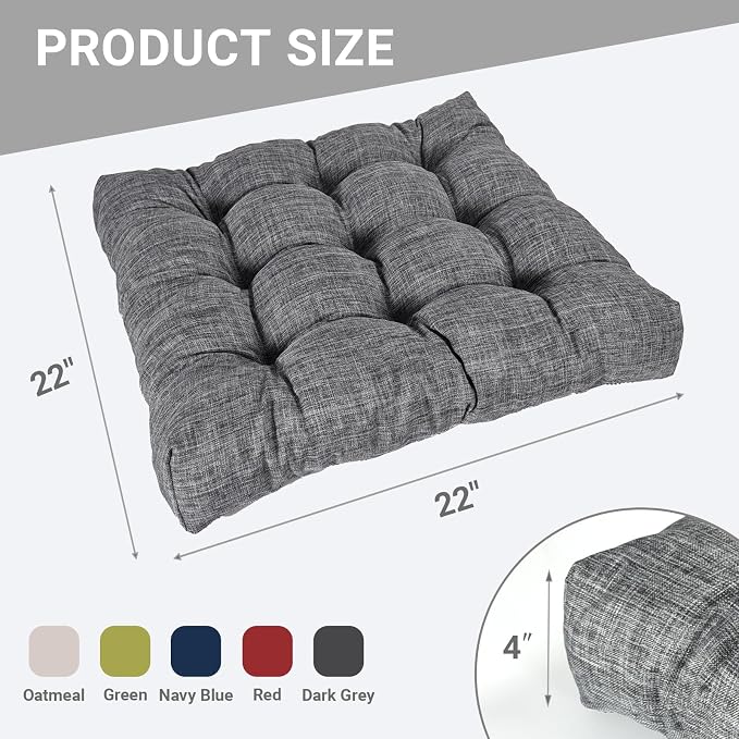 Large Square Floor Cushions Set of 2, 22 x 22 Inch with Non-Slip Bottom, Memory Foam Floor Pillow for Sitting, Meditation & Yoga, Soft Supportive Floor Seating Cushion for Adults & Kids (2, Dark Grey)