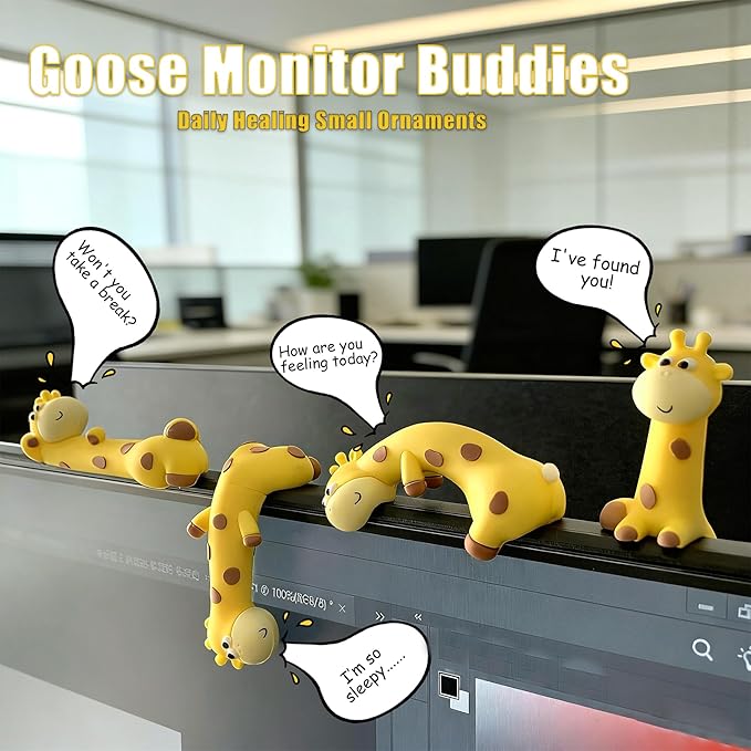 Funny Resin Desk Giraffe Decor 4 PCS, Mini Cute Giraffe Figurines for Computer Monitor, Car Dashboard and Rearview Mirror, Office Desk, Photo Frame Decorations Accessories & Housewarming Gifts