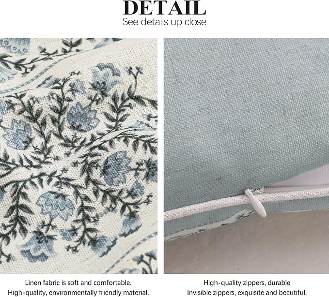 ISAENNE Designer Vintage Linen Throw Pillow Cover,28"x12"-Segerman A | Elegant Chinoiserie Rectangle Pillow Cover,Concealed Zipper Design,Floral Pattern,Sofas,Bedroom,Living Room,Lounge Chairs