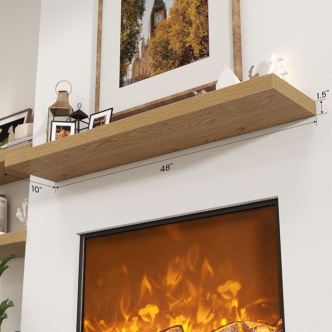 Axeman 48Inch Floating Shelves for Wall, Rustic Wood Shelves for Bedroom, Bathroom, Kitchen, Hanging Wall Mounted Shelf with Invisible Brackets for Books Decor, Set of 1, Oak