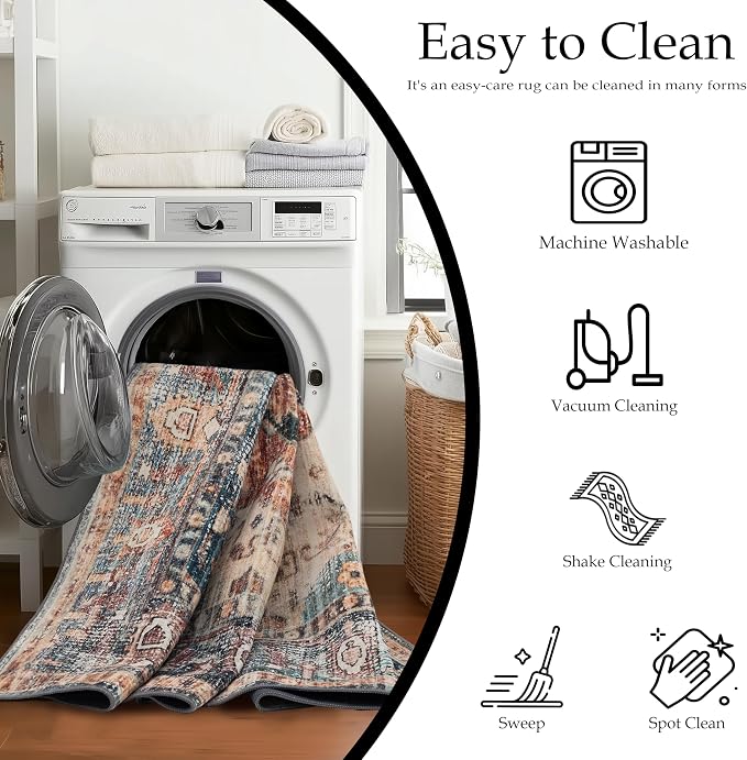 Ruaruarug Washable Area Rug 8x10 for Living Room, Bedroom, Ultra Soft Non Slip Stain & Fade Resistant, Pet & Kids Friendly, Suitable for High Traffic Areas Easy to Clean for Office Kitchen, Brown