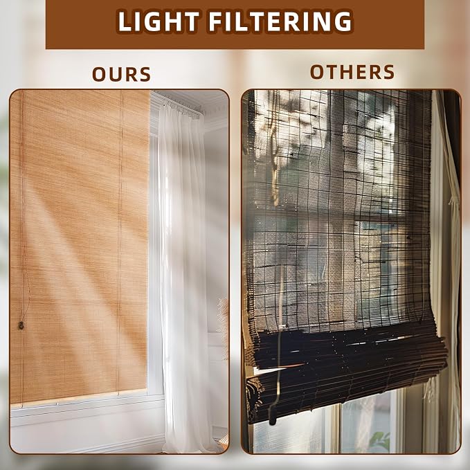 Outdoor Bamboo Roller Blinds Shades, Vertical Lifting and Breathable Waterproof Design, Sun Shade, Blackout and Ventilation, Easy Installation,35" W×72" H