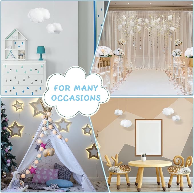 Jetec 15 Pieces Artificial Cloud Props Imitation 3D Cloud Shape Hanging Decorations Room DIY Decorative Hanging Ornament for Wedding Party Stage Show Decor (Small and Medium Size)