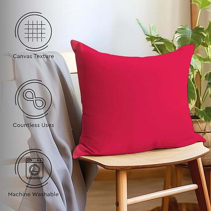 Encasa XO Throw Pillow Covers 16x16 in Set of 2 Hot Pink | No Inserts | Cotton Pillow Covers for Living Room, Bed, Sofa, Couch | Decorative Cushion Covers with Improved Zipper