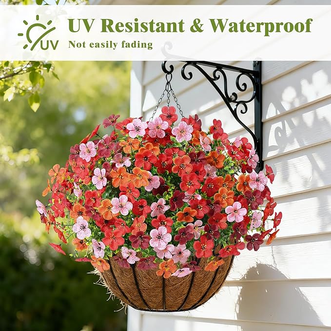 Alupssuc 20 Bundles Artificial Flowers for Outdoor Indoor Decoration, UV Resistant No Fade Fake Plants Eucalyptus, Colorful Faux Spring Flowers for Outside Yard Porch Patio Garden Home Window Box