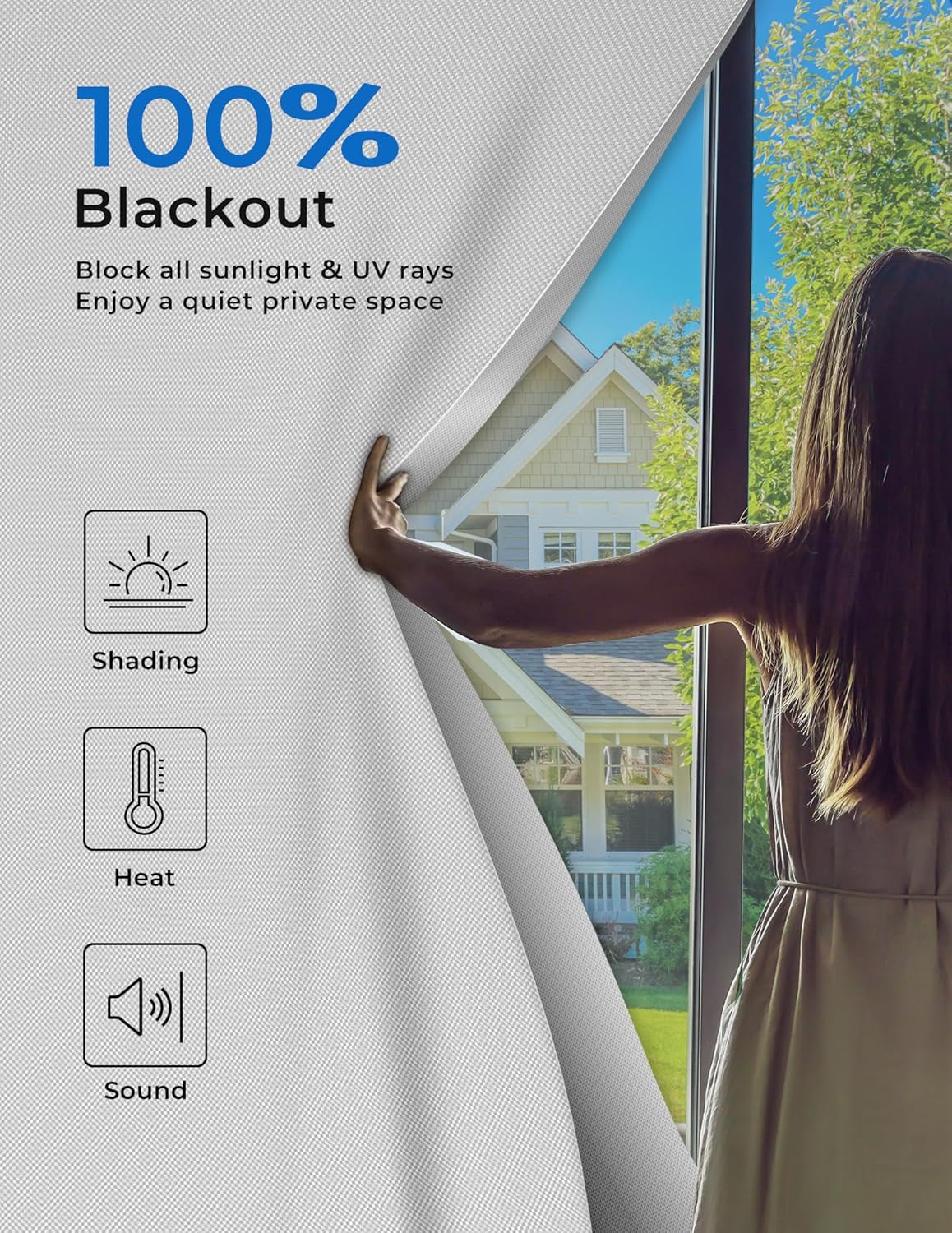 Sumobaby Blackout Curtains for Bedroom 50"x57" Portable No Drill Blinds for Windows with Heat-Resistant Magic Tapes,100% Black Out Window Cover Easy to Cut Fit for Home Cinema,Dorm Room,Nursery(White)