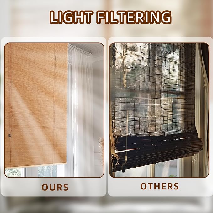 Outdoor Bamboo Roller Blinds Shades, Vertical Lifting and Breathable Waterproof Design, Sun Shade, Blackout and Ventilation, Easy Installation,48" W×72" H