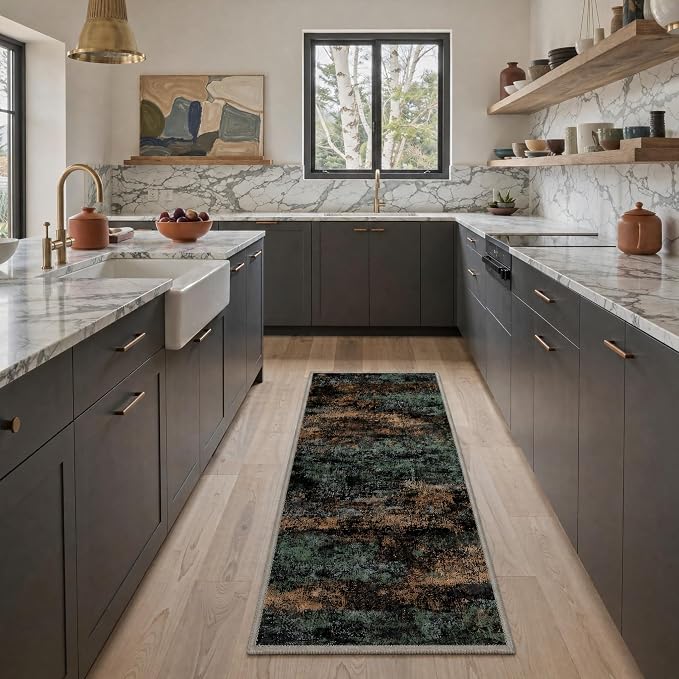 BEIMO Area Rugs 5x7 for Living Room Bedroom, Modern Abstract Machine Washable Rug, Large Soft Low Pile Floor Cover with Non Slip Backing for Dining Room, Black/Earthy Green