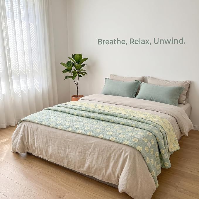 NIDITW Checkerboard Cotton Muslin Throw Blanket for Couch 6-Layer Checkered Gauze Blanket Soft Breathable All Season for Couch Bed Sofa (Four-Leaf Clover, Twin)