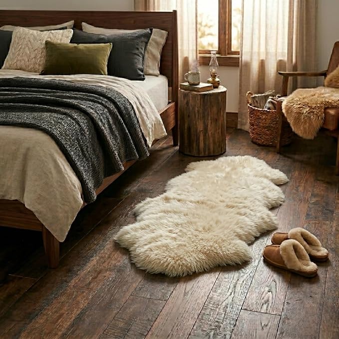 Premium Duo 100% Genuine Sheepskin Area Rug 2x6 ft – Natural Ivory White Soft & Fluffy Lambskin Rug Sheepskin Throw for Bedroom or Living Room – Made in Argentina