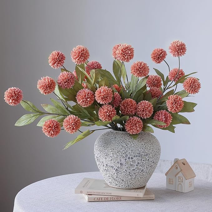 VIERENA 6 Pcs Faux Silk Pompon Mum Artificial Flowers for Vase -27", Bulk Fake Chrysanth Branches with Stems for DIY Bouquet Centerpieces Wedding Fillers Arrangements Shower Decorations (Dusty Pink)