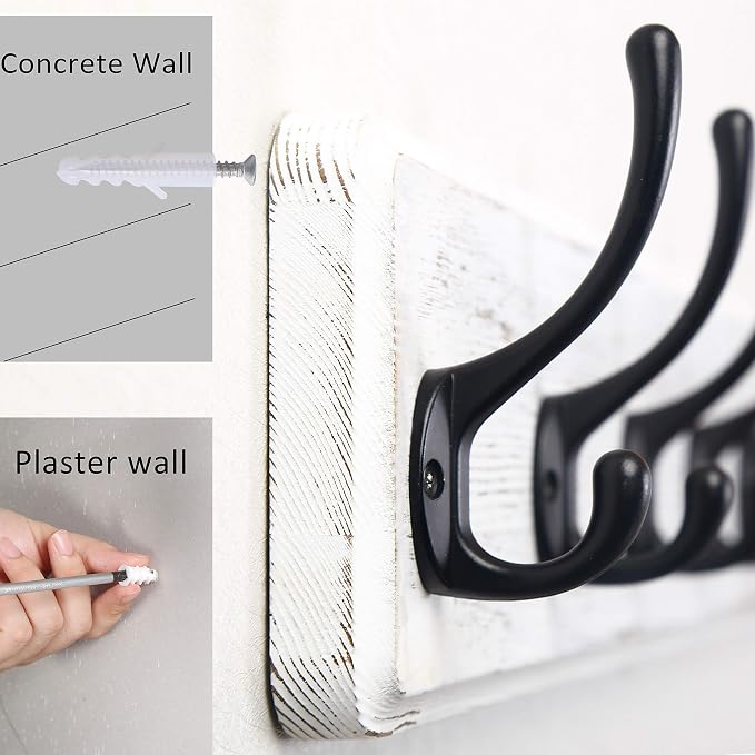 WEBI Coat Rack Wall Mount,10 Hooks,38 9/16" Long Coat Hooks Wall Mounted,16" Hole to Hole,Large Wood Coat Hanger Wall,Hook Rack for Hanging Coats,Jacket,Clothes,Hats,Black/White,2 Packs