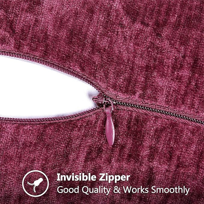 decorUhome Chenille Soft Cozy Throw Pillow Covers 12x20 Set of 2, Modern Farmhouse Boho Velvet Decorative Pillow Cases with Stitched Edge for Couch Sofa Bed Home Decor, Rhododendron