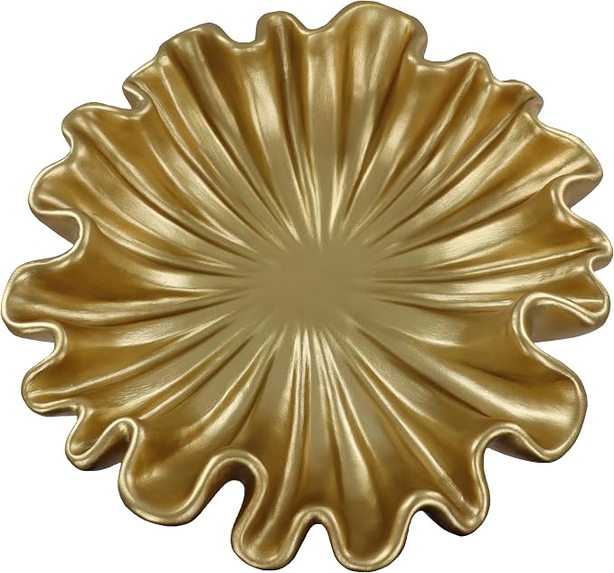 12" Large Decorative Bowl decor - Scalloped Decorative Bowls for Home Decor - Organic Fluted Modern Home Decor,Ruffle Decor key bowl,bowl for keys,Golden