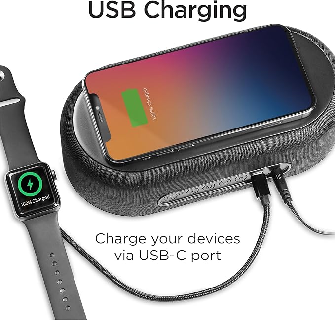 iHome Bluetooth Alarm Clock with Wireless Charger and USB Charging Station, Digital Alarm Clock for Bedrooms, Office, or Dorm (iBTW112)