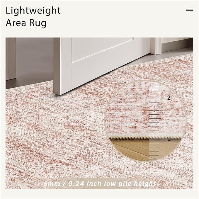 Soalmost 6x9 Area Rug for Living Room Washable Non-Slip Modern Rugs for Bedroom Dining Room Ultra-Thin Indoor Pink Rug