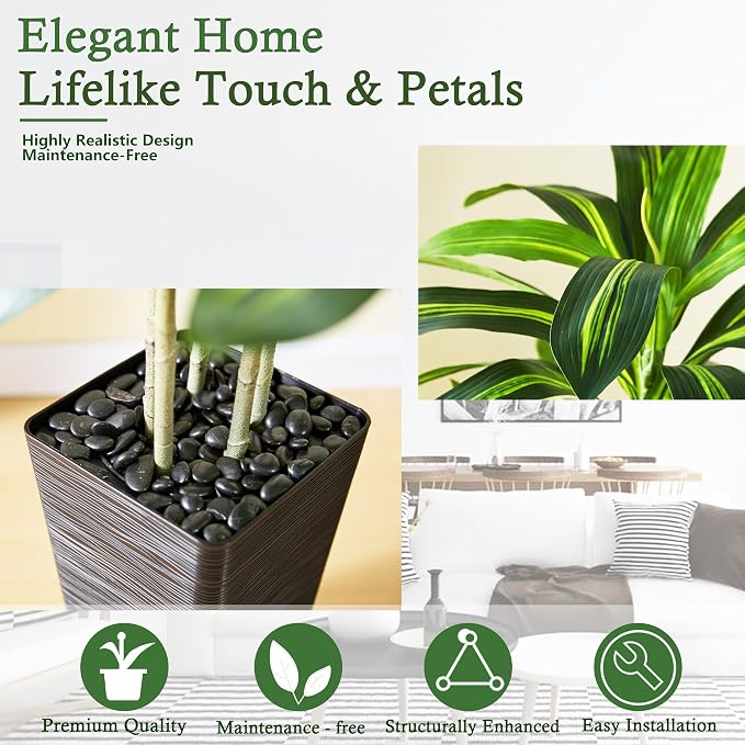 Artificial Dracaena Tree：5FT Faux Silk Tropical Yucca Floor Trees Realistic Fake Green Plant with Natural Wood Trunk & Lifelike Leaves for Home Office Decor Indoor & Outdoor (5FT,1-Pack,Black)