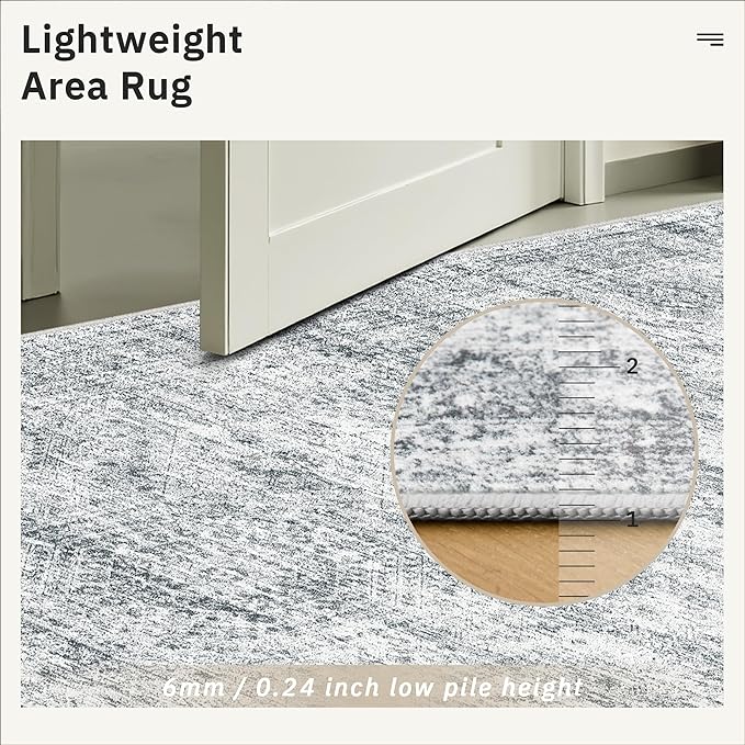 Soalmost 9x9 Grey Round Rug 9ft Living Room Circle Rug Vintage Round Area Rug Non Slip Indoor Carpet for Apartment