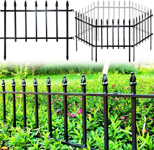 Metal Decorative Garden Fence 22" Wide x 18" High (5 Panels, Total Length 9.17 feet), Metal Border Folding Fence, Landscape Fencing for Flower Bed, Yard, Animal Barrier