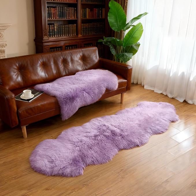 Premium Genuine Sheepskin Area Ruge - Real Wool Fur Shaggy Carpet | Fluffy Soft Natural Lambskin Rug Seat Chair Covers for Couch Sofa Bedroom Living Room(Violet,2×3 Feet Sheepskin)