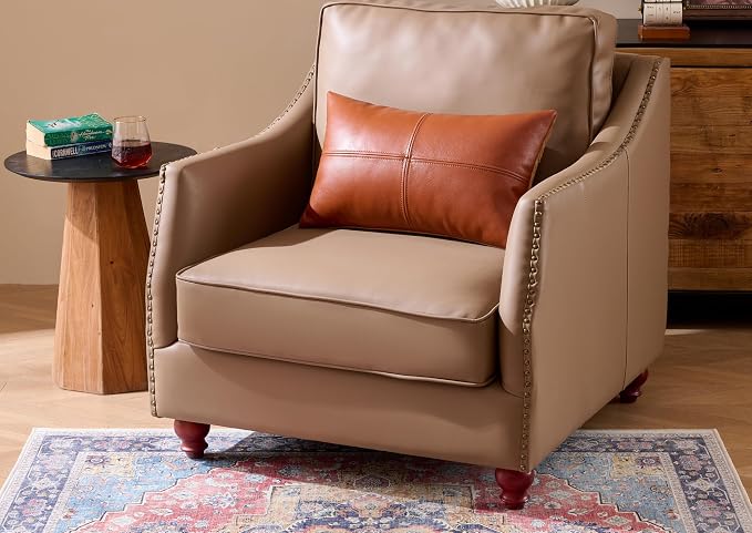 Full Grain Leather Lumbar Pillow Cover (14" x 22") (Brownish Orange) | Cowhide Sofa Cushion Case Thick Genuine Leather Throw Pillow for Living Room Bedroom and Home Office, Pack of 1, Cover Only