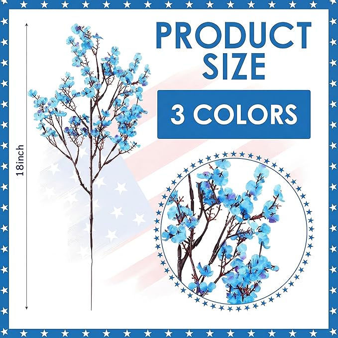 Lyrow 48 Pcs Red Blue White Patriotic Artificial Flowers 4th of July 250th Anniversary Table Centerpieces Decor Fake Babys Breath Pick Stems Floral Arrangement for Veterans Memorial Day Home Outdoor