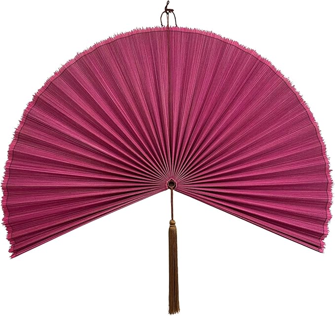 ChumDecor Fan Wall Decor,Large Bamboo Fan Wall Art For Boho Hanging Headboard,Decorative Folding Fan For Over Bed Decorations, (Pink, 40inch)