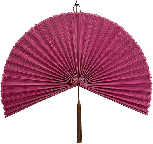 ChumDecor Fan Wall Decor,Large Bamboo Fan Wall Art For Boho Hanging Headboard,Decorative Folding Fan For Over Bed Decorations, (Pink, 40inch)