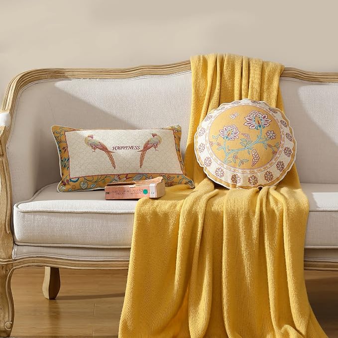 patdrea French Vintage Linen Throw Pillow Cover,12"x20"-Magnolia C | Elegant Decorative Pillow Case with Zipper,Yellow Floral Pattern,Cushion Coverfor Couch Living Room Bedroom Sofa