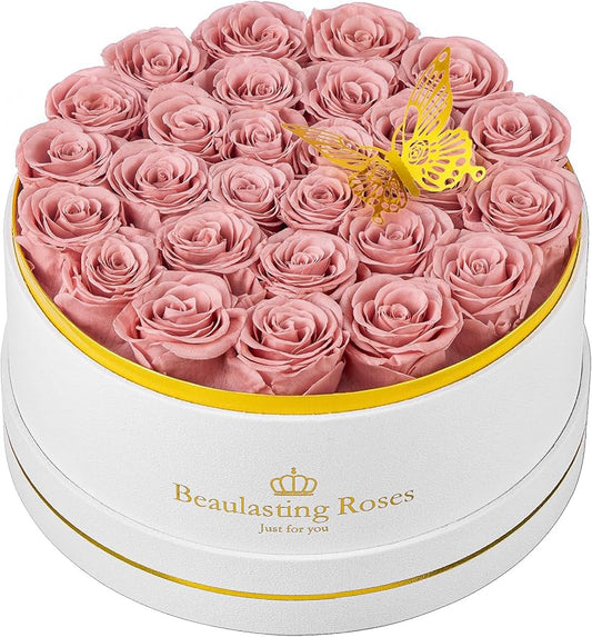27 Preserved Roses Forever Flowers Real Roses in a Box Mother's Day Birthday Flowers for Her Mom Women Wife Valentine's Day, Dusty Pink Roses