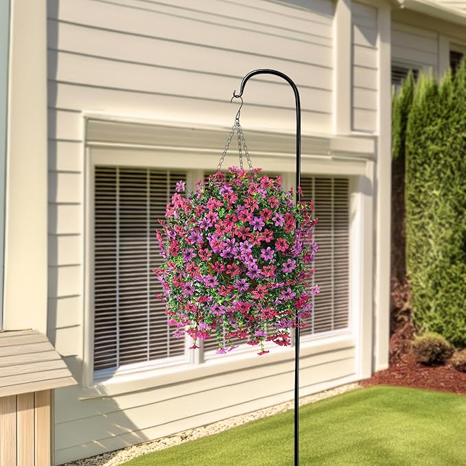INQCMY Artificial Faux Hanging Flowers Plants Basket for Outdoor Outside Spring Summer Decoration,UV Resistant Fake Silk Daisy in Planter Resistant Look Real for Home Porch Balcony Patio Yard Decor