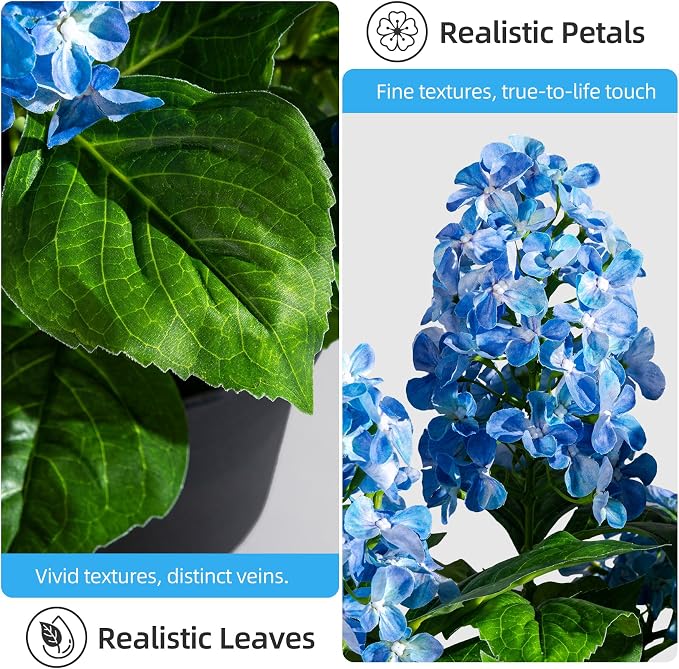 2 Pack Large UV Resistant Artificial Hydrangea Plants Fake Plastic plantas Flowers Trees Indoor Outdoor Realistic Floor Plants Faux Tree for Home Porch Garden Office Porch Patio Front Bonsai Decor