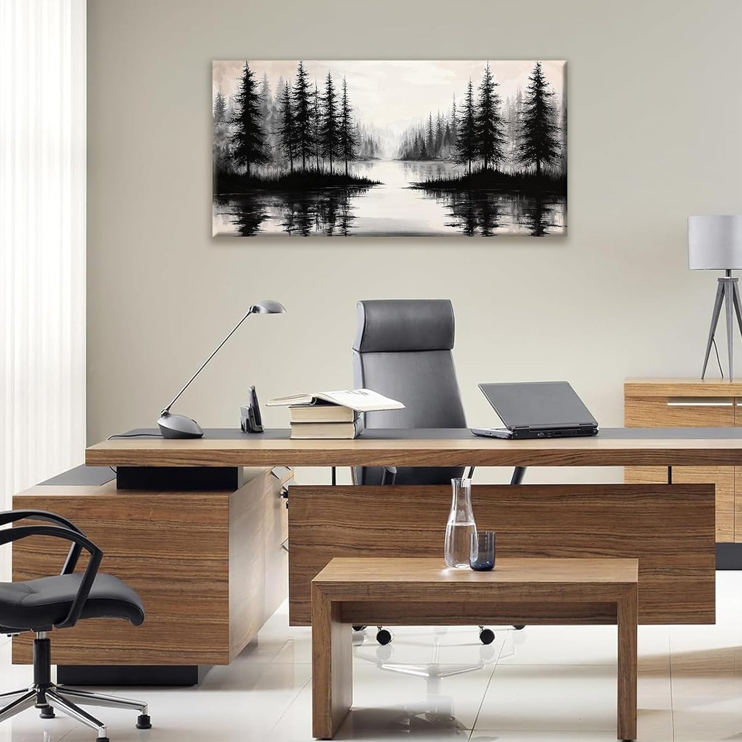 QSQ Canvas Art Wall Decor Print Modern Landscape Wall Art For Bedroom Modern Office Home Wall Decorations Forest River Landscape Paintings Pictures Artwork Aesthetic 20 X 40 In