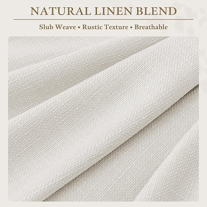 96 Inch Pinch Pleated Linen Curtains 2 Panels Set for Living Room Farmhouse Off White Flax Rustic Textured Drapes 96 Inches Long Pinch Pleat Drapes Ivory Semi Sheer Curtain for Dining Bedroom Office