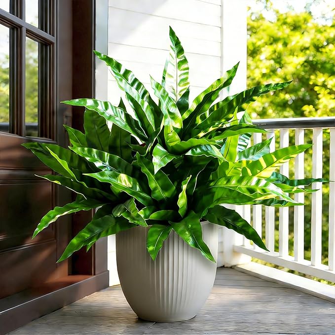 8Pcs Fake Ferns,35in Outdoor Faux Plants UV Resistant,3D Real Touch Fake Plants Total 120 Blades,Weatherproof Artificial Plants Outdoor Indoor for Garden Porch Home Office Living Room Decor